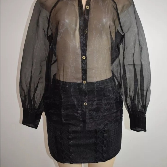 Marciano Guess Black Sheer Taffeta top- Size Small - Picture 5 of 11